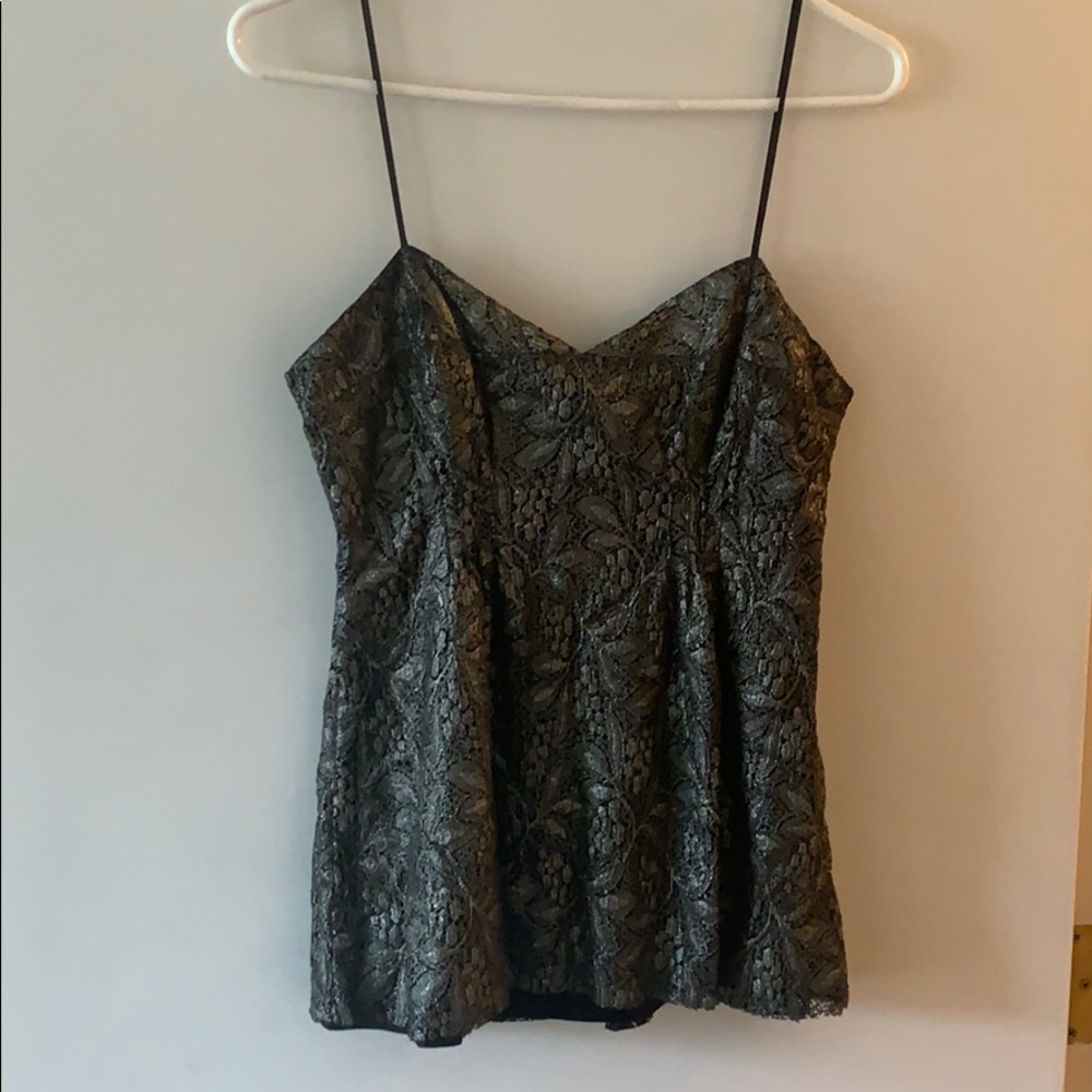 Diane Von Furstenburg gunmetal silver lace top